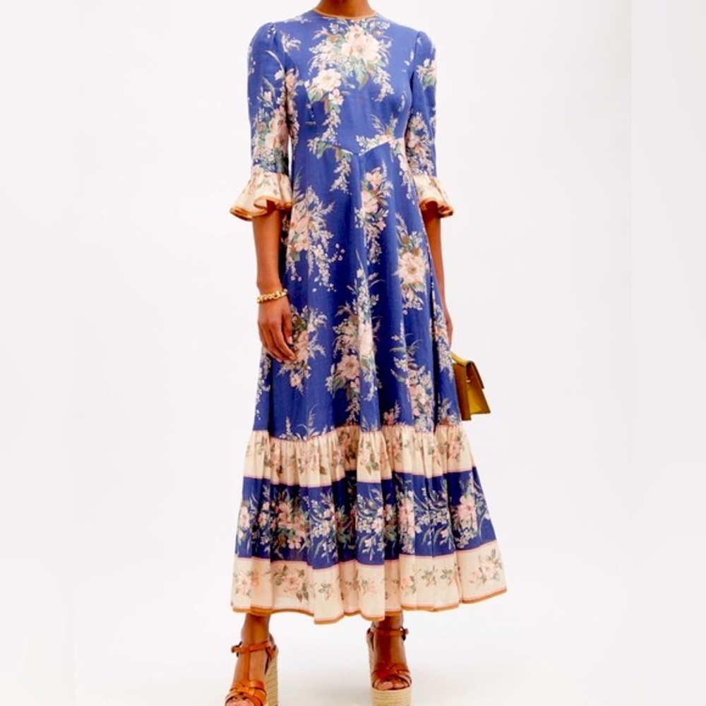 Zimmermann Moonshine Blue Floral Long Maxi Dress 1 XS S